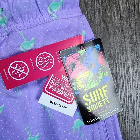 Surf Society Swim Trunks Men's Size XL Green Flamingo Pattern Swimwear Beach - Picture 3 of 7